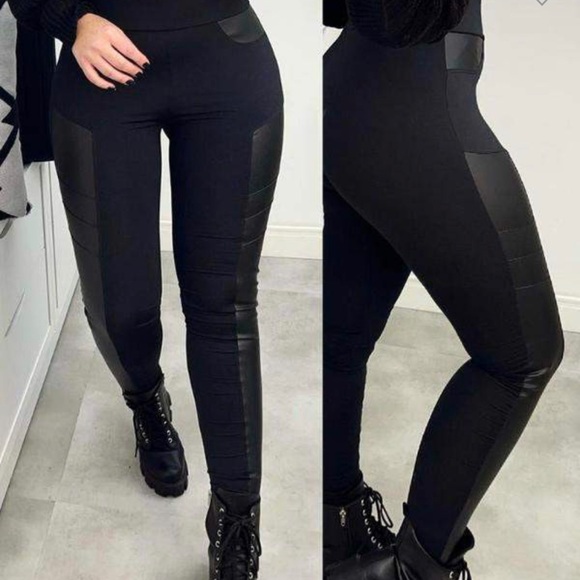 Pants - High Waist Moto Pleater Patched Skinny Pants